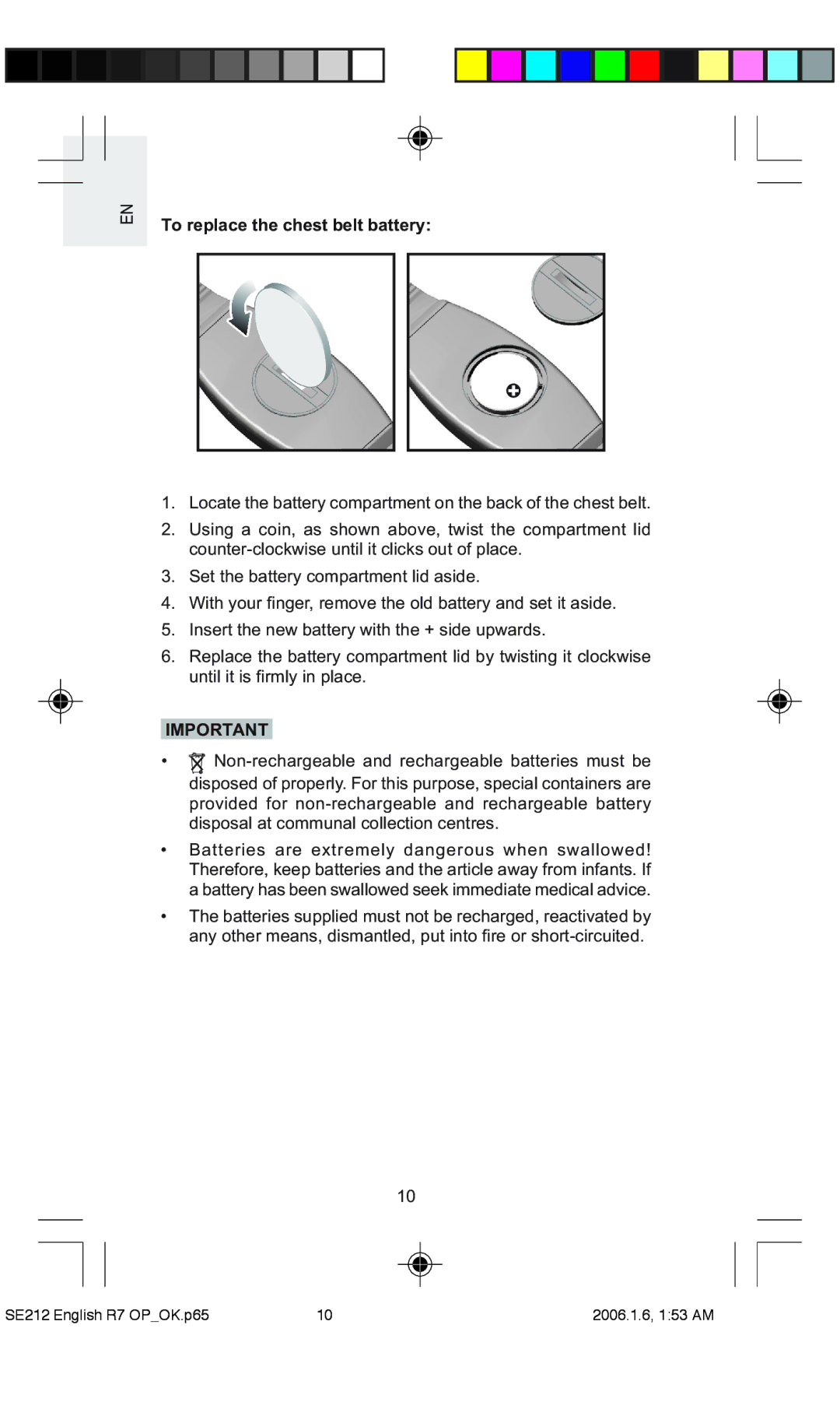 Oregon Scientific SE212 / SE232 user manual To replace the chest belt battery 