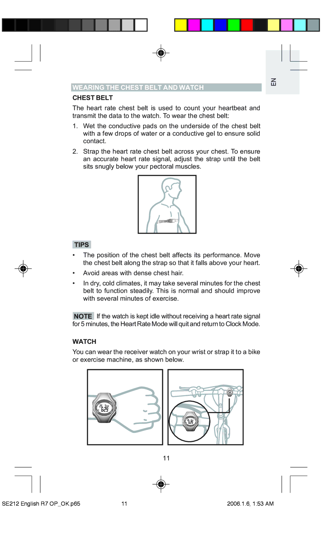 Oregon Scientific SE212 / SE232 user manual Wearing the Chest Belt and Watch, Tips 