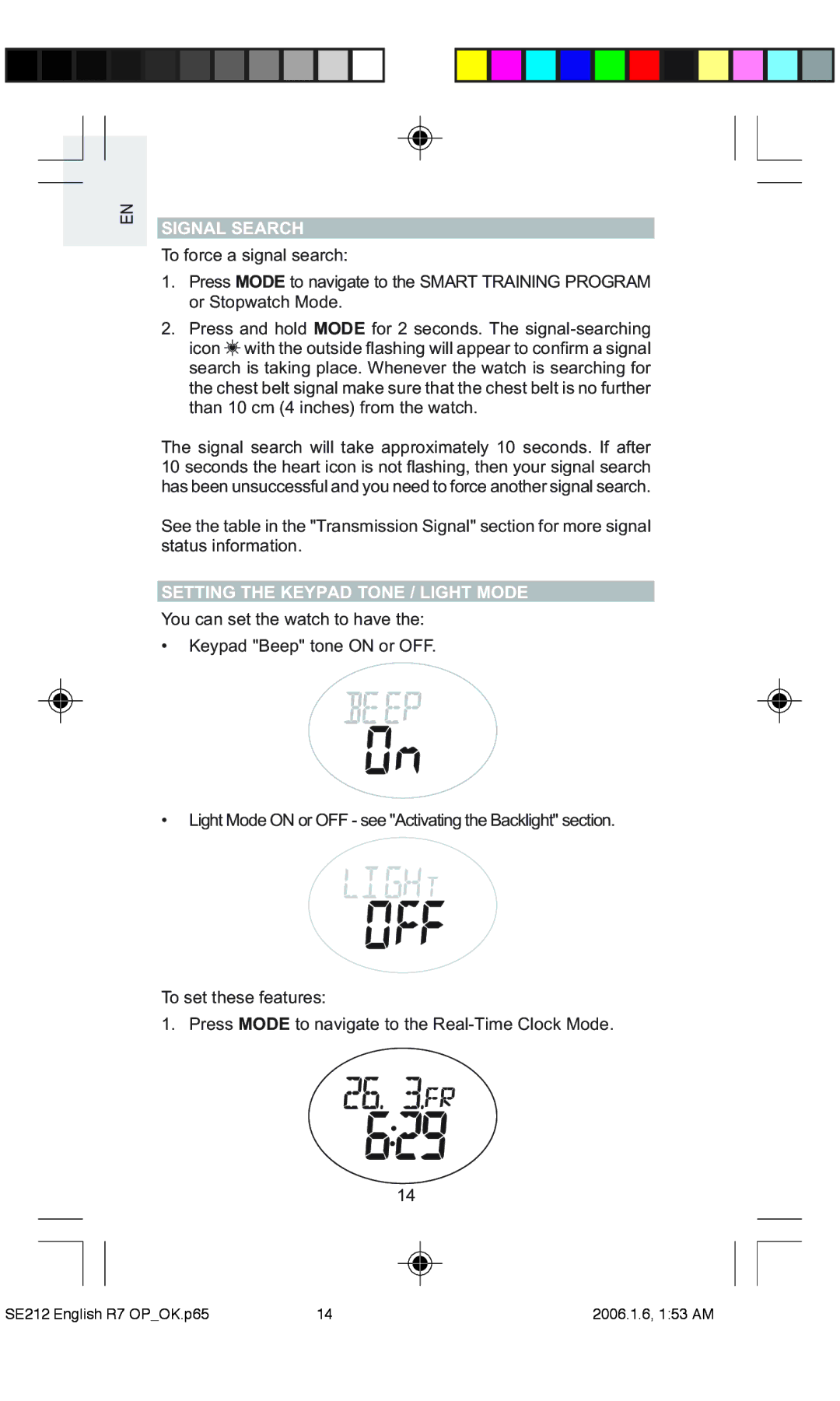 Oregon Scientific SE212 / SE232 user manual Signal Search, Setting the Keypad Tone / Light Mode 