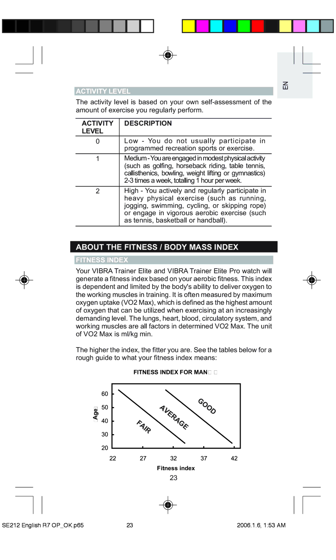 Oregon Scientific SE212 / SE232 user manual About the Fitness / Body Mass Index, Activity Level, Activity Description Level 