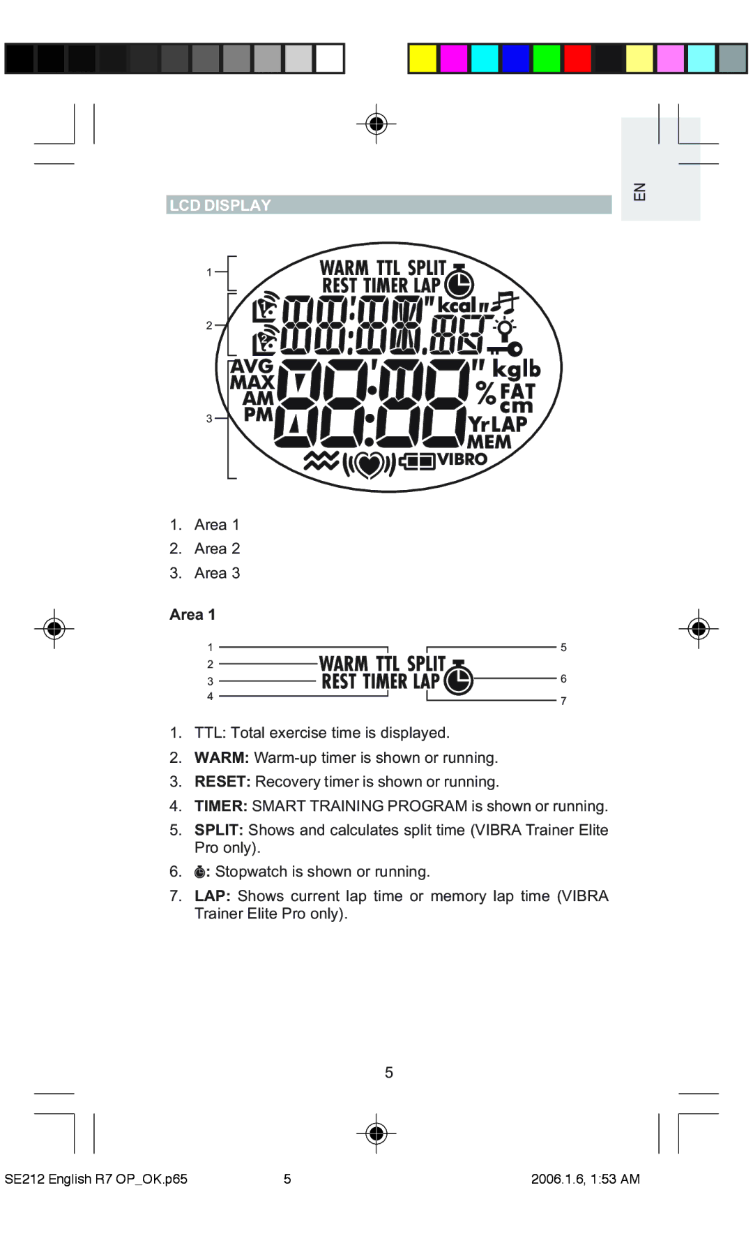 Oregon Scientific SE212 / SE232 user manual LCD Display, Area 