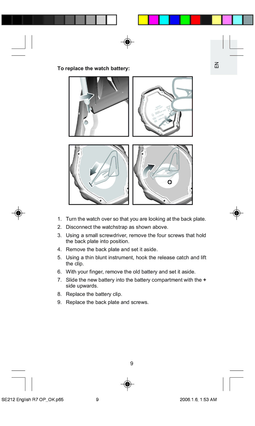 Oregon Scientific SE212 / SE232 user manual To replace the watch battery 