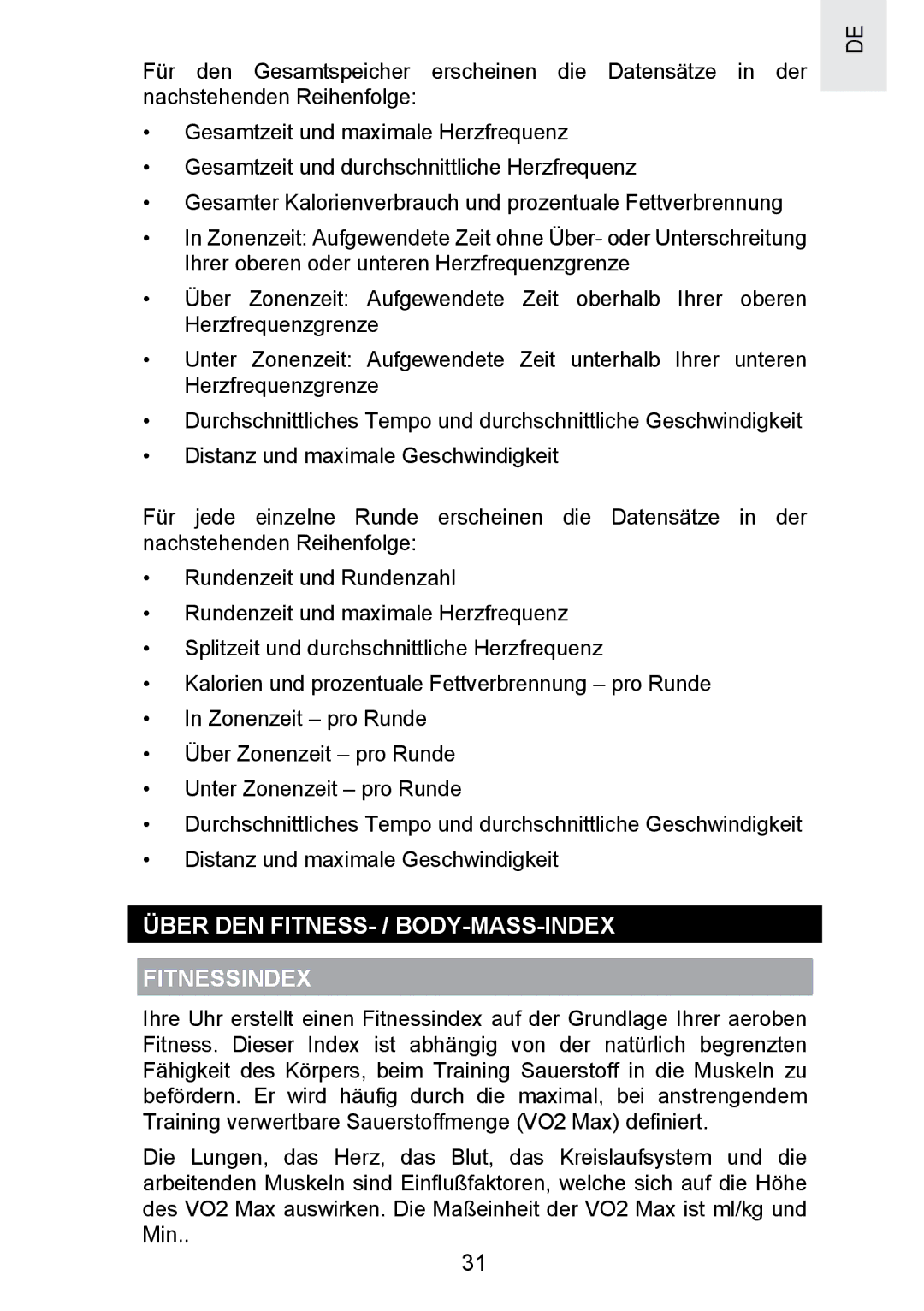 Oregon Scientific SE300 manual Über DEN FITNESS- / BODY-MASS-INDEX Fitnessindex 