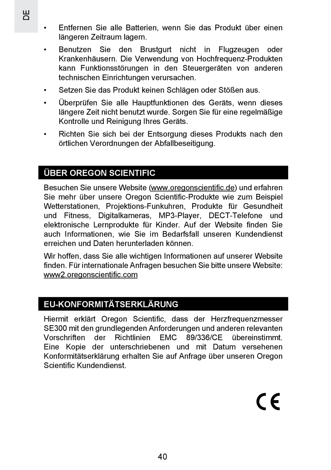 Oregon Scientific SE300 manual Über Oregon Scientific, Eu-Konformitätserklärung 