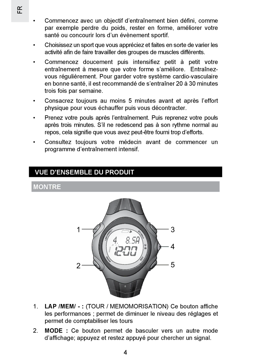 Oregon Scientific SE300 manual VUE D’ENSEMBLE DU Produit Montre 