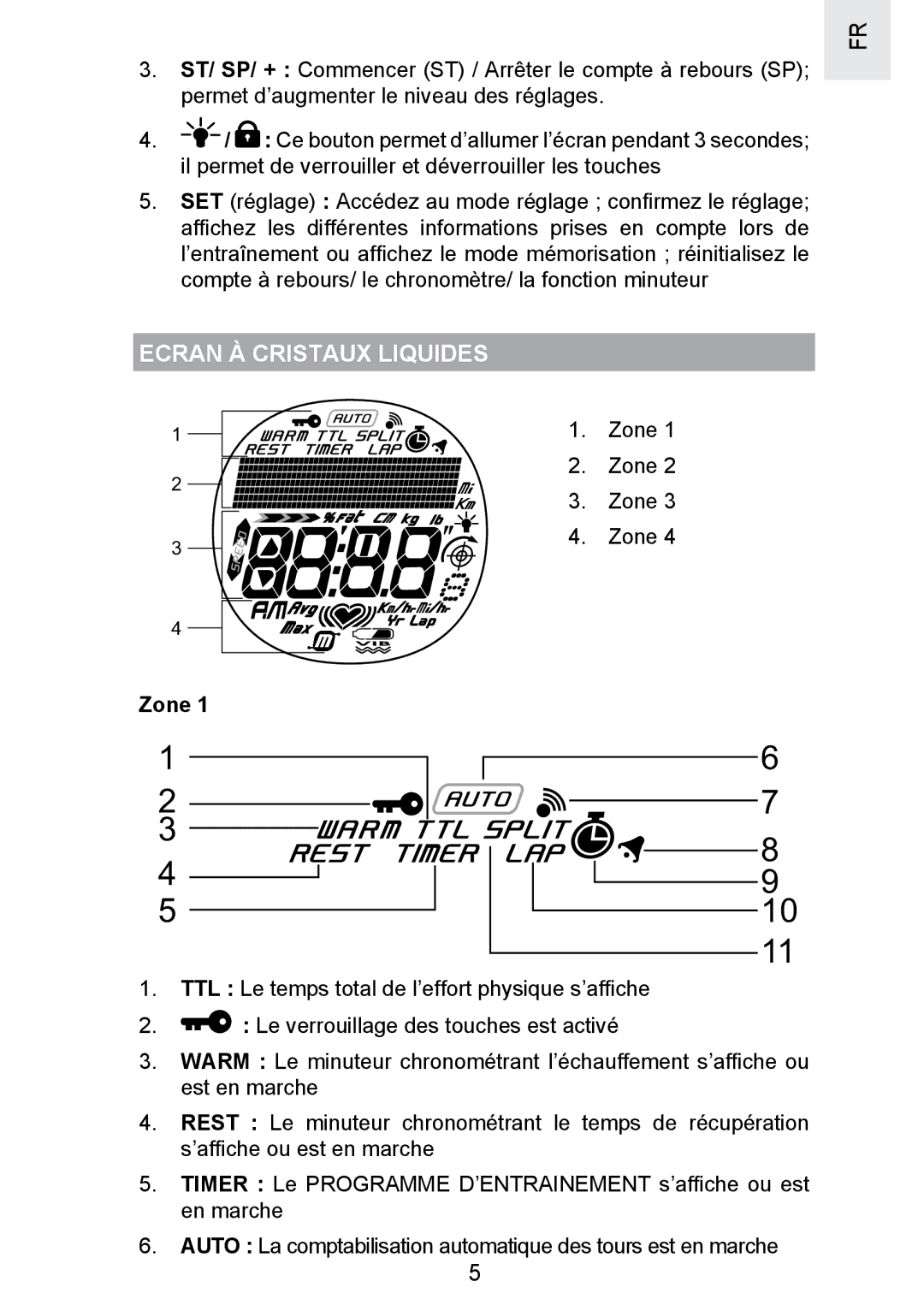 Oregon Scientific SE300 manual Ecran À Cristaux Liquides, Zone 