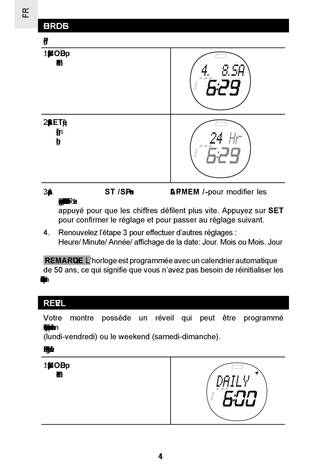 Oregon Scientific SE300 manual Horloge, Reveil, Pour régler le réveil 