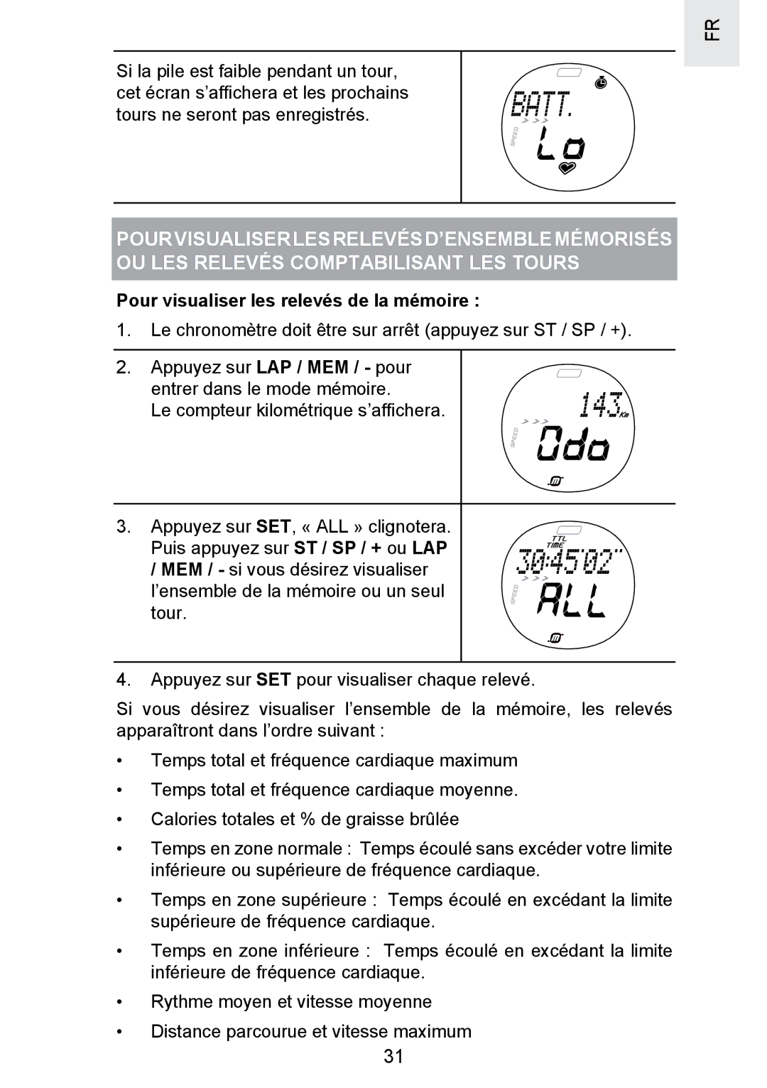 Oregon Scientific SE300 manual Pour visualiser les relevés de la mémoire 