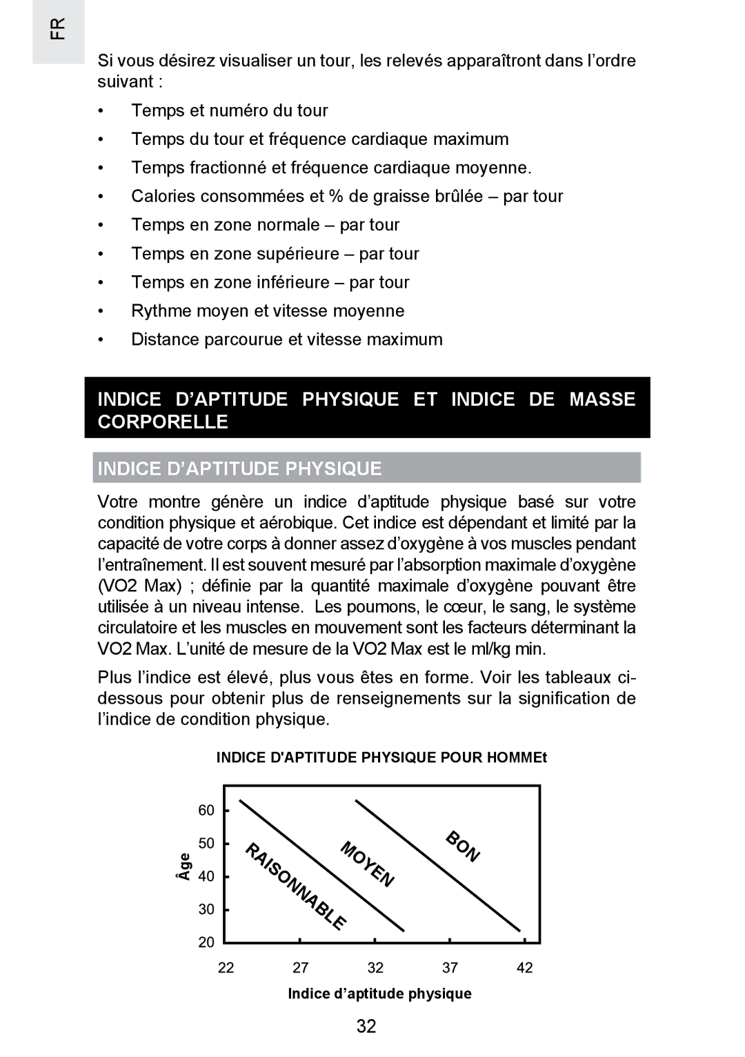 Oregon Scientific SE300 manual Indice D’APTITUDE Physique ET Indice DE Masse Corporelle 