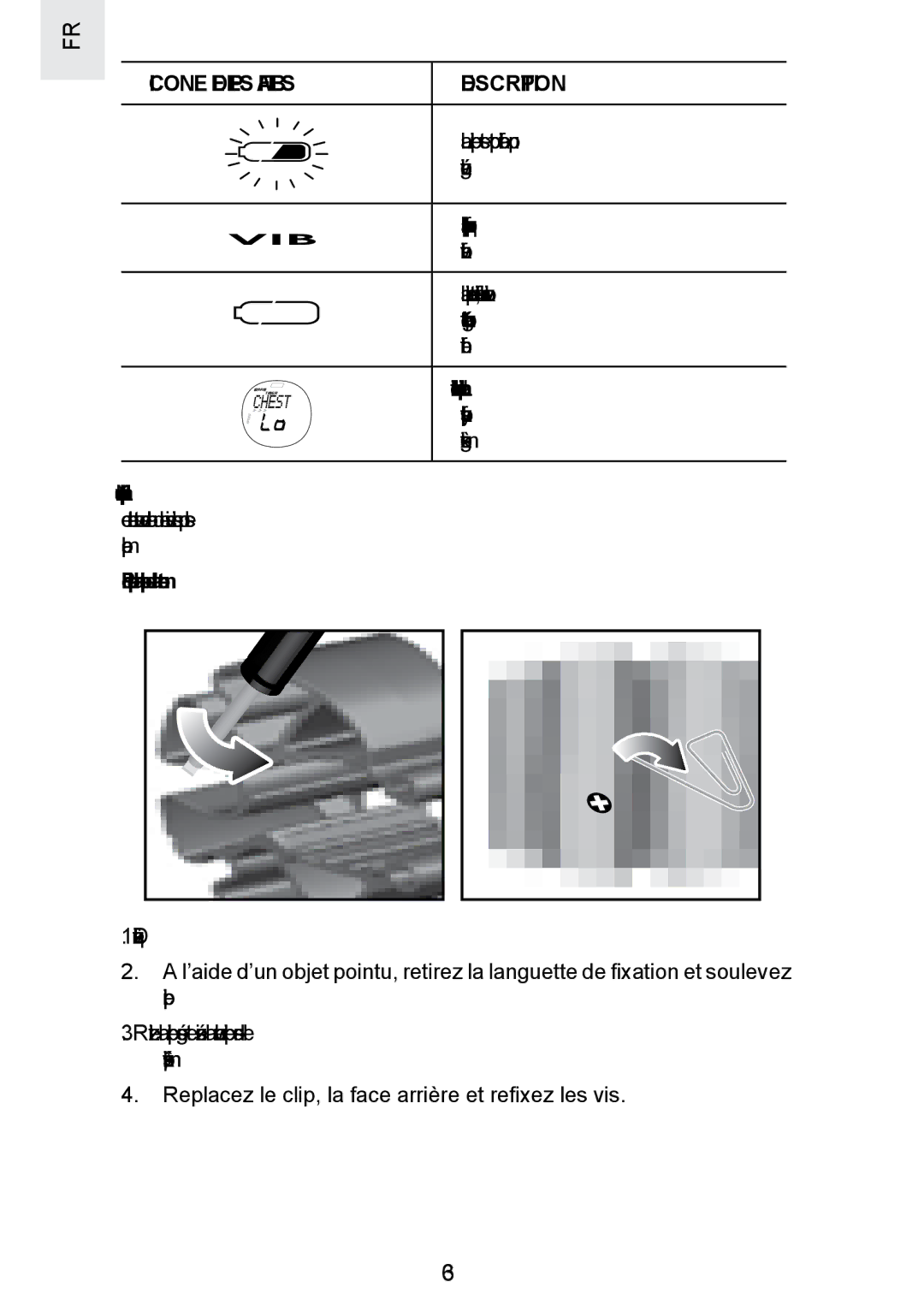 Oregon Scientific SE300 manual Icone DE Piles Faibles Description, Pour remplacer la pile de la montre 