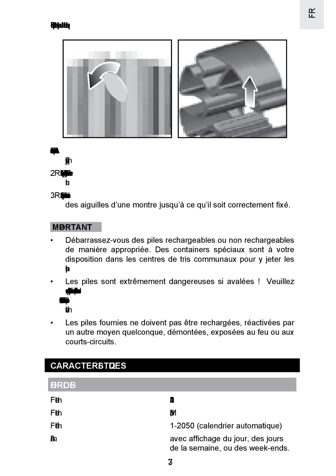 Oregon Scientific SE300 manual Caracteristiques Horloge, Pour remplacer la pile de la ceinture thoracique 