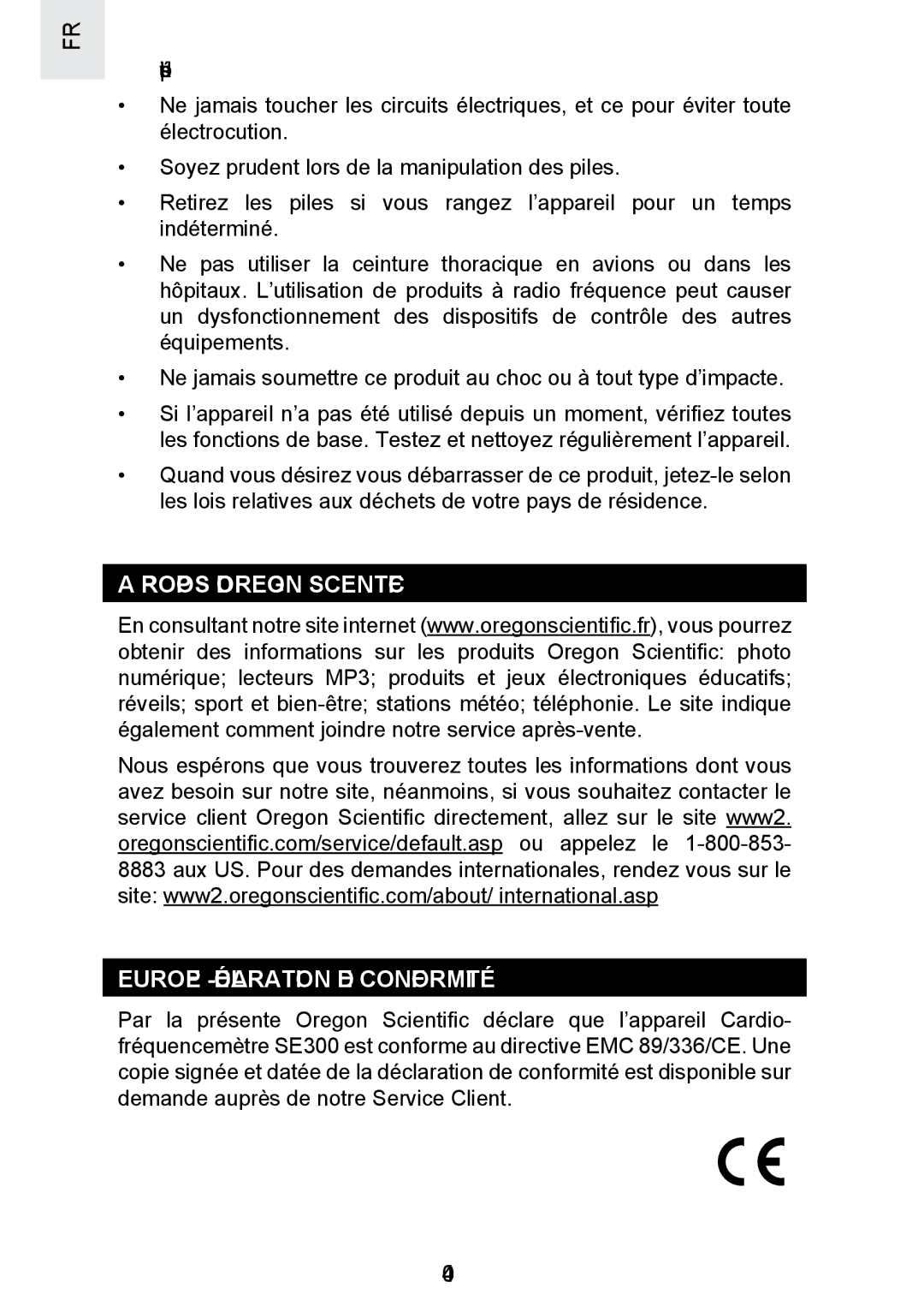 Oregon Scientific SE300 manual Propos D’OREGON Scientific Europe Déclaration DE Conformité 