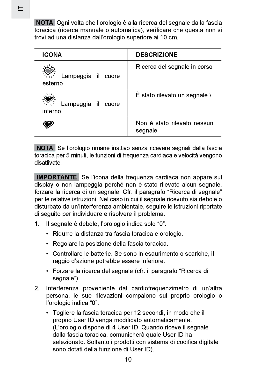 Oregon Scientific SE300 manual Icona Descrizione 