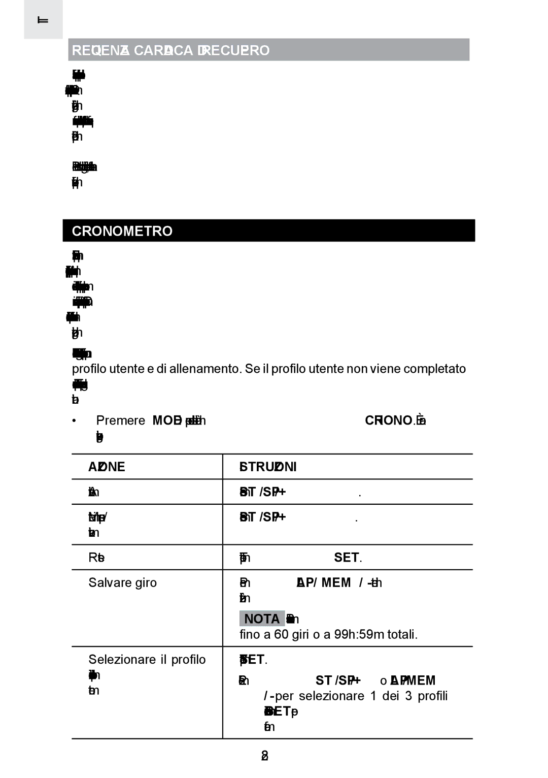 Oregon Scientific SE300 manual Frequenza Cardiaca DI Recupero, Cronometro, Azione Istruzioni, Premere ST / SP / + 