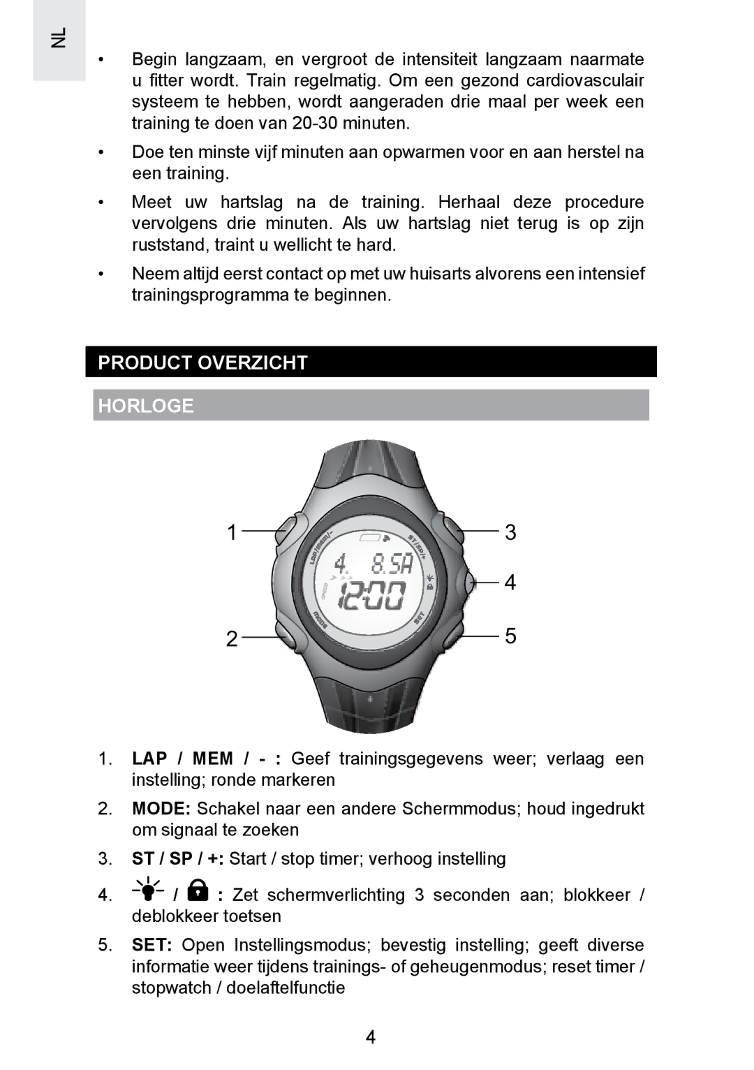 Oregon Scientific SE300 manual Product Overzicht Horloge 