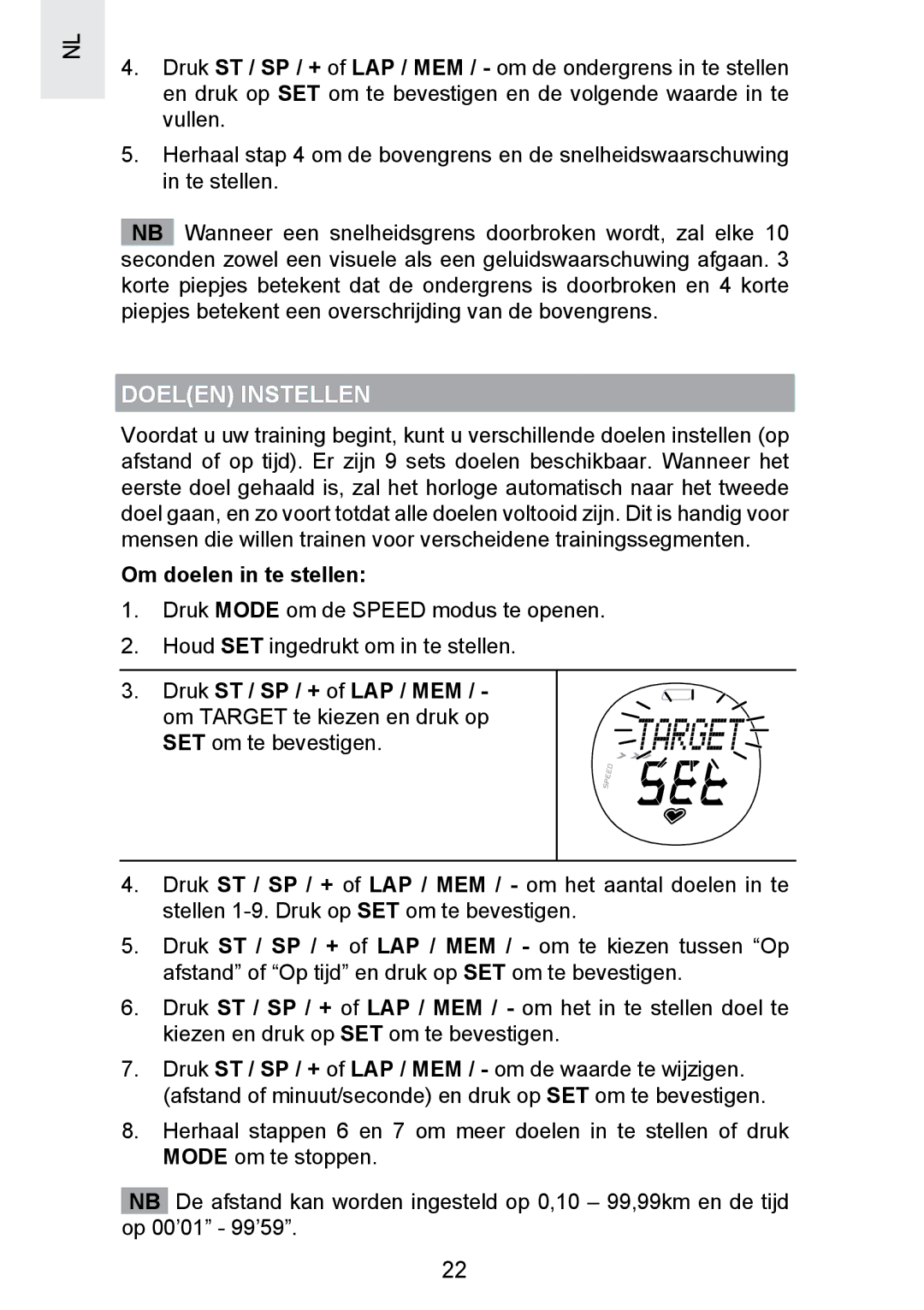 Oregon Scientific SE300 manual Doelen Instellen, Om doelen in te stellen 