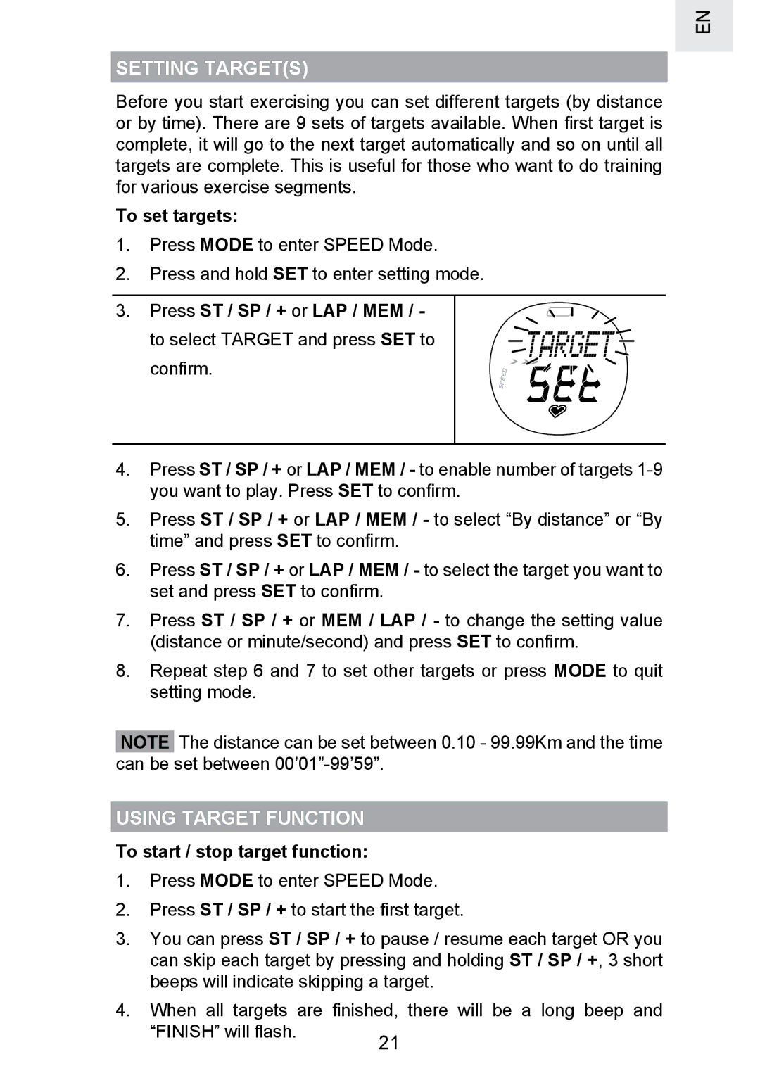 Oregon Scientific SE300 manual Setting Targets, Using Target Function, To set targets, To start / stop target function 