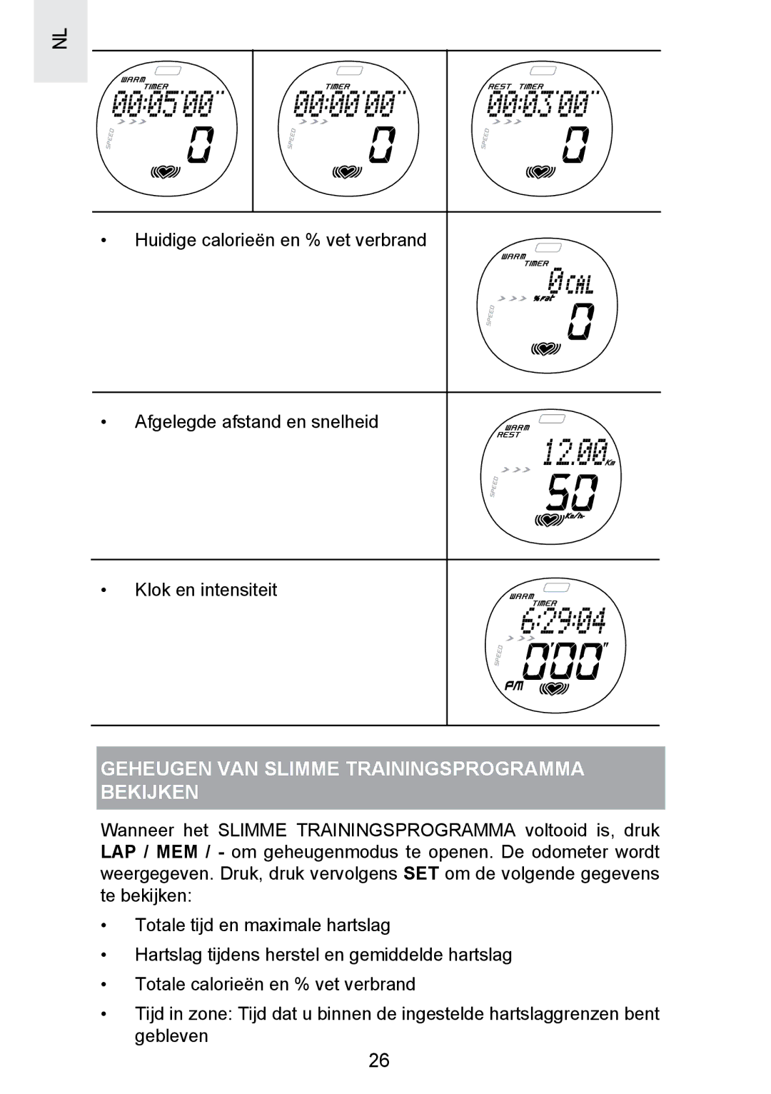 Oregon Scientific SE300 manual Geheugen VAN Slimme Trainingsprogramma Bekijken 