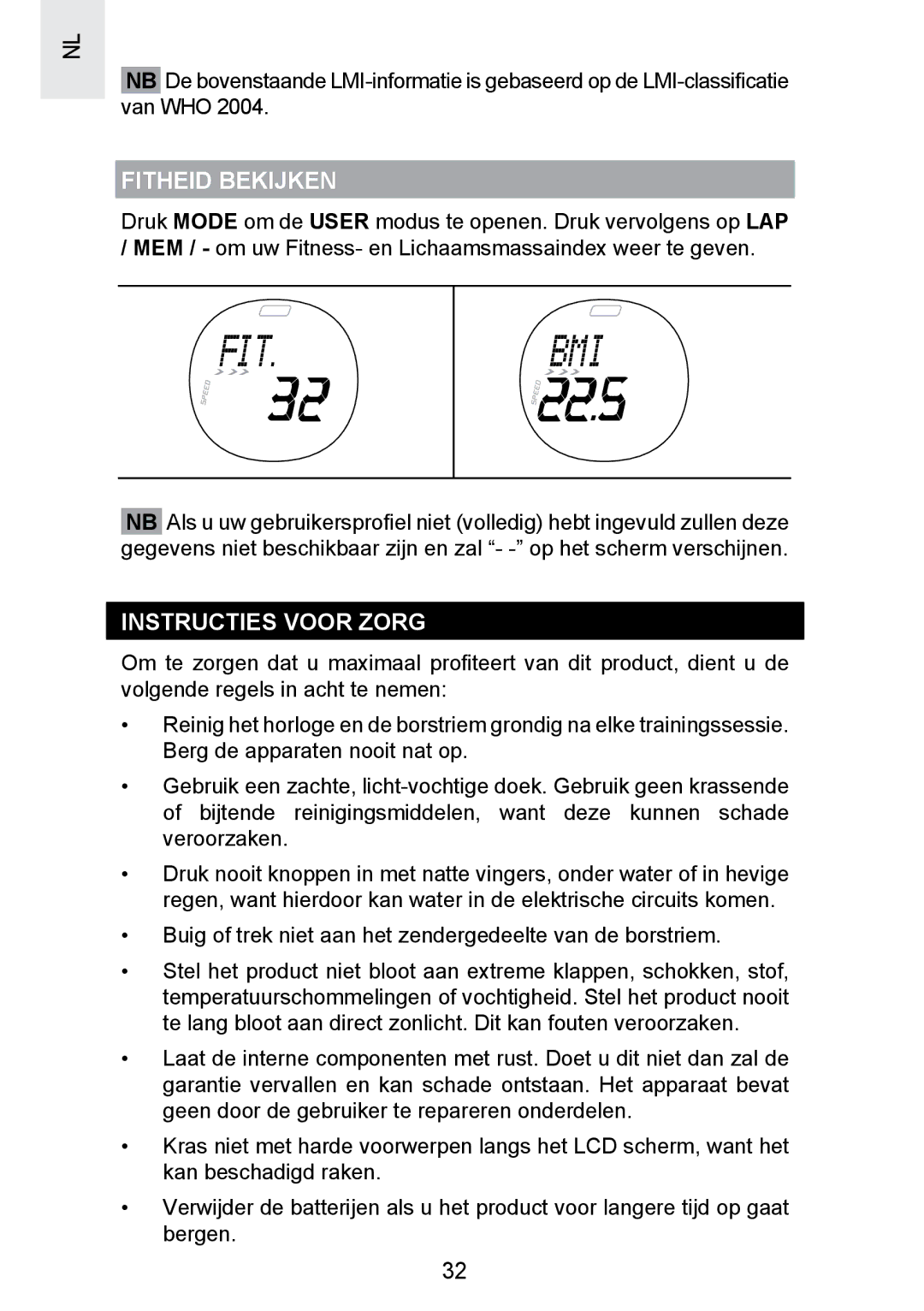 Oregon Scientific SE300 manual Fitheid Bekijken, Instructies Voor Zorg 