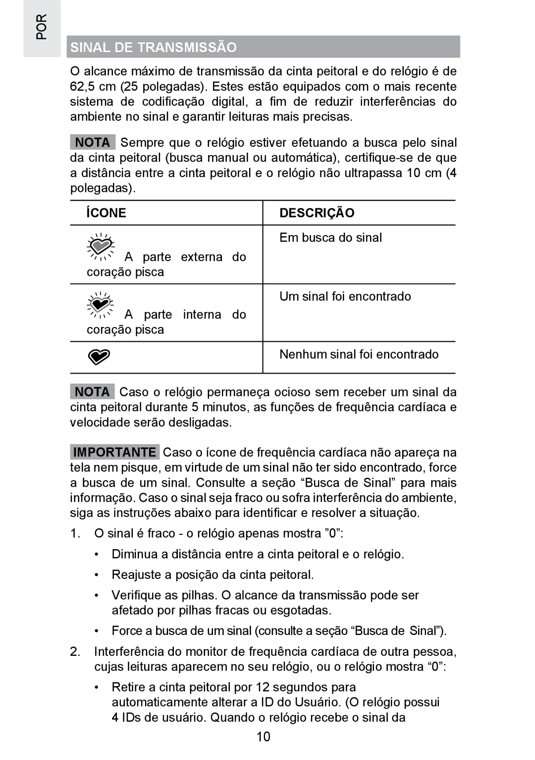 Oregon Scientific SE300 manual Sinal DE Transmissão, Ícone Descrição 