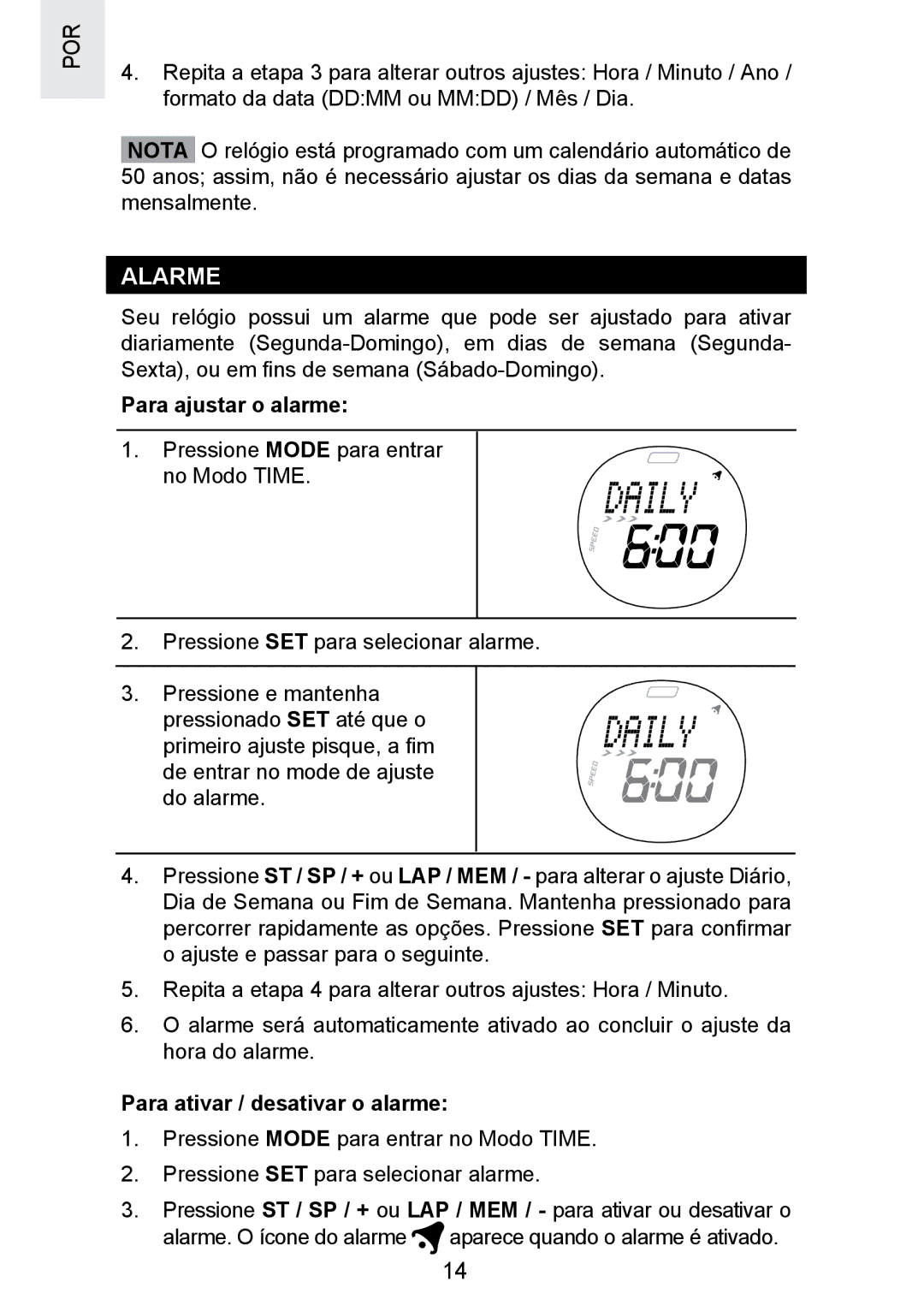 Oregon Scientific SE300 manual Alarme, Para ajustar o alarme, Para ativar / desativar o alarme 