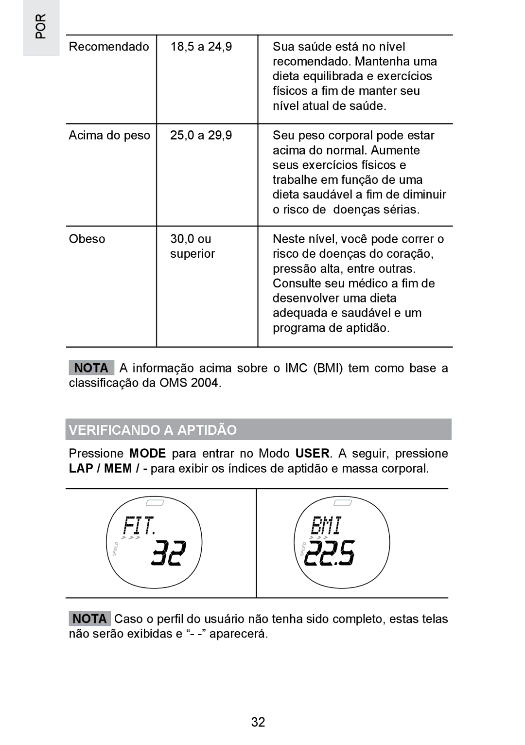 Oregon Scientific SE300 manual Verificando a Aptidão 