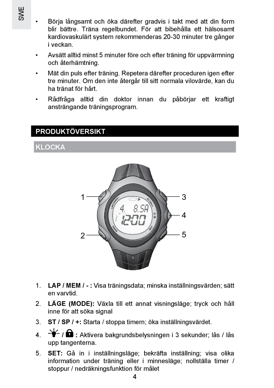 Oregon Scientific SE300 manual Produktöversikt Klocka 