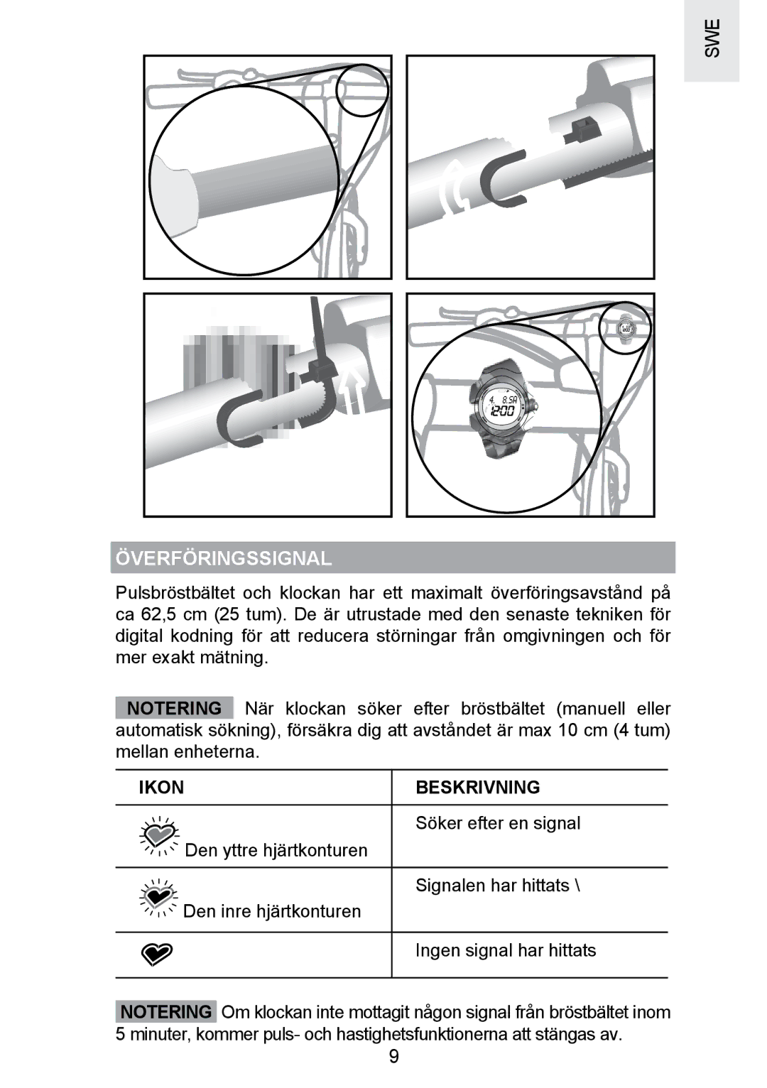 Oregon Scientific SE300 manual Överföringssignal, Ikon Beskrivning 