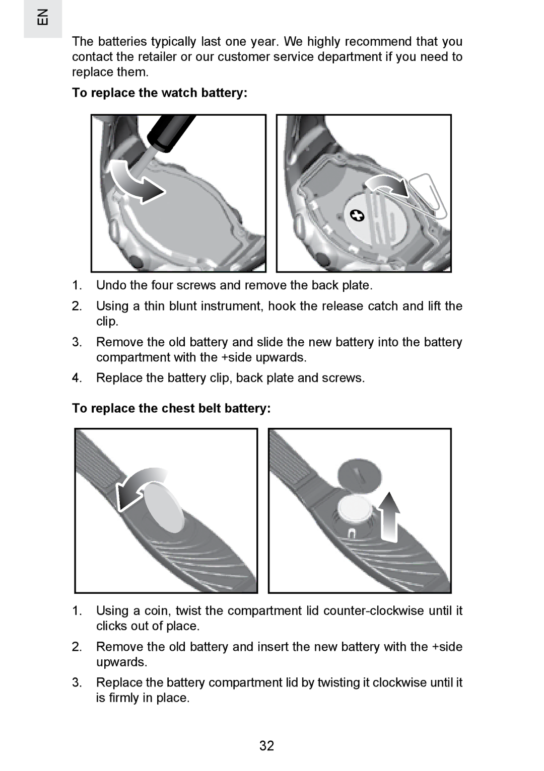 Oregon Scientific SE300 manual To replace the watch battery, To replace the chest belt battery 