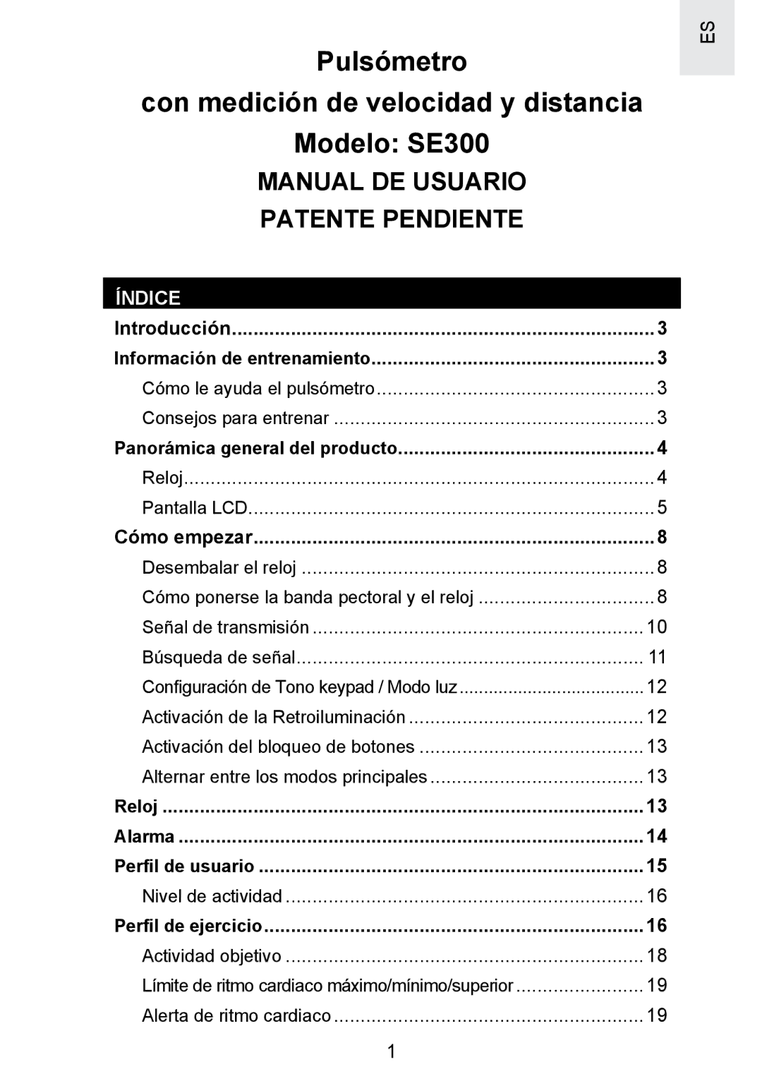 Oregon Scientific SE300 manual Índice, Información de entrenamiento, Panorámica general del producto, Perﬁl de usuario 