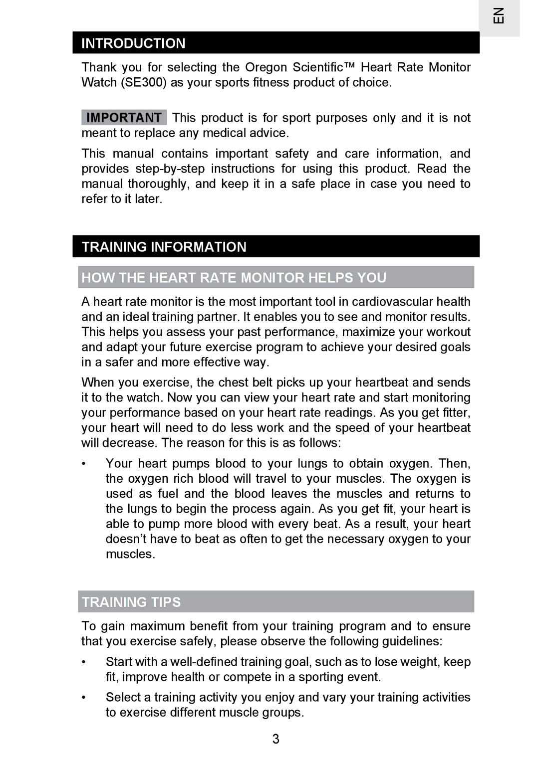 Oregon Scientific SE300 manual Introduction, Training Information HOW the Heart Rate Monitor Helps YOU, Training Tips 