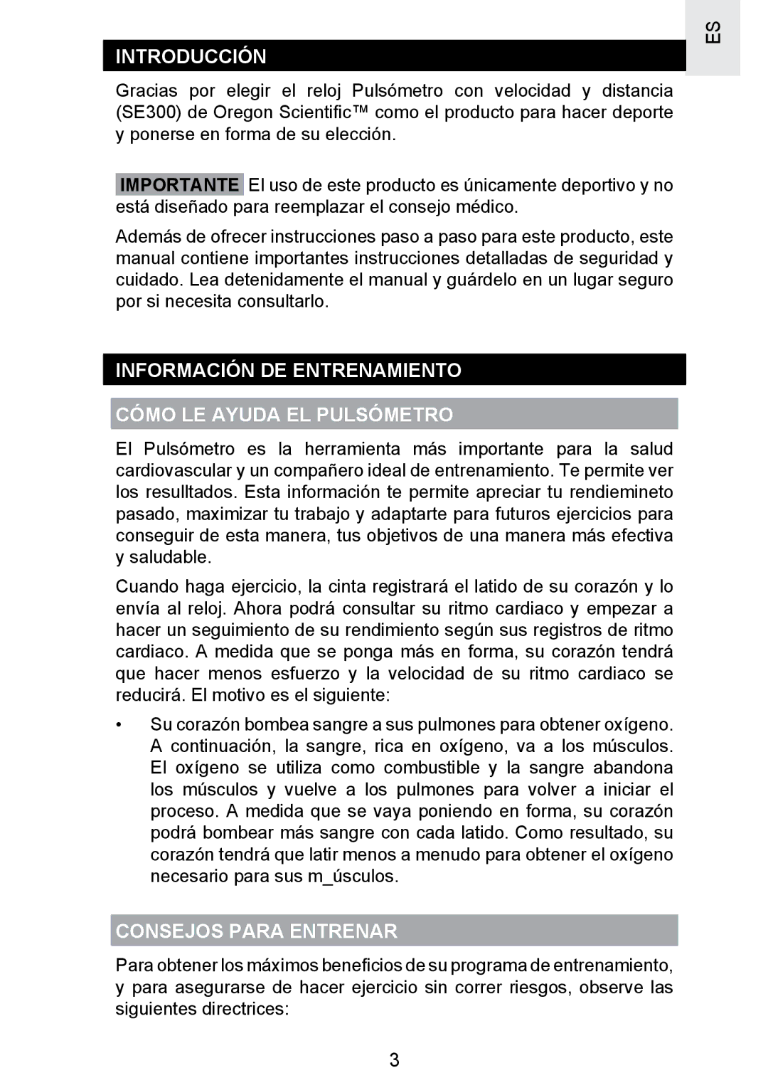 Oregon Scientific SE300 Introducción, Información DE Entrenamiento Cómo LE Ayuda EL Pulsómetro, Consejos Para Entrenar 