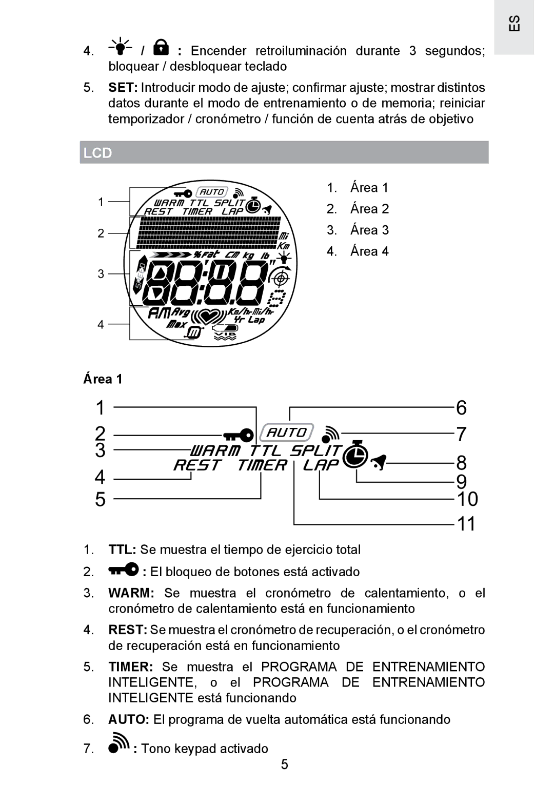 Oregon Scientific SE300 manual Lcd, Área 