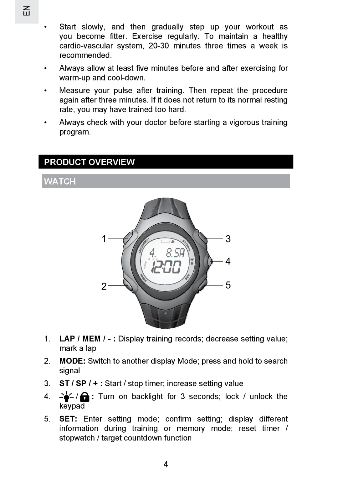 Oregon Scientific SE300 manual Product Overview Watch 