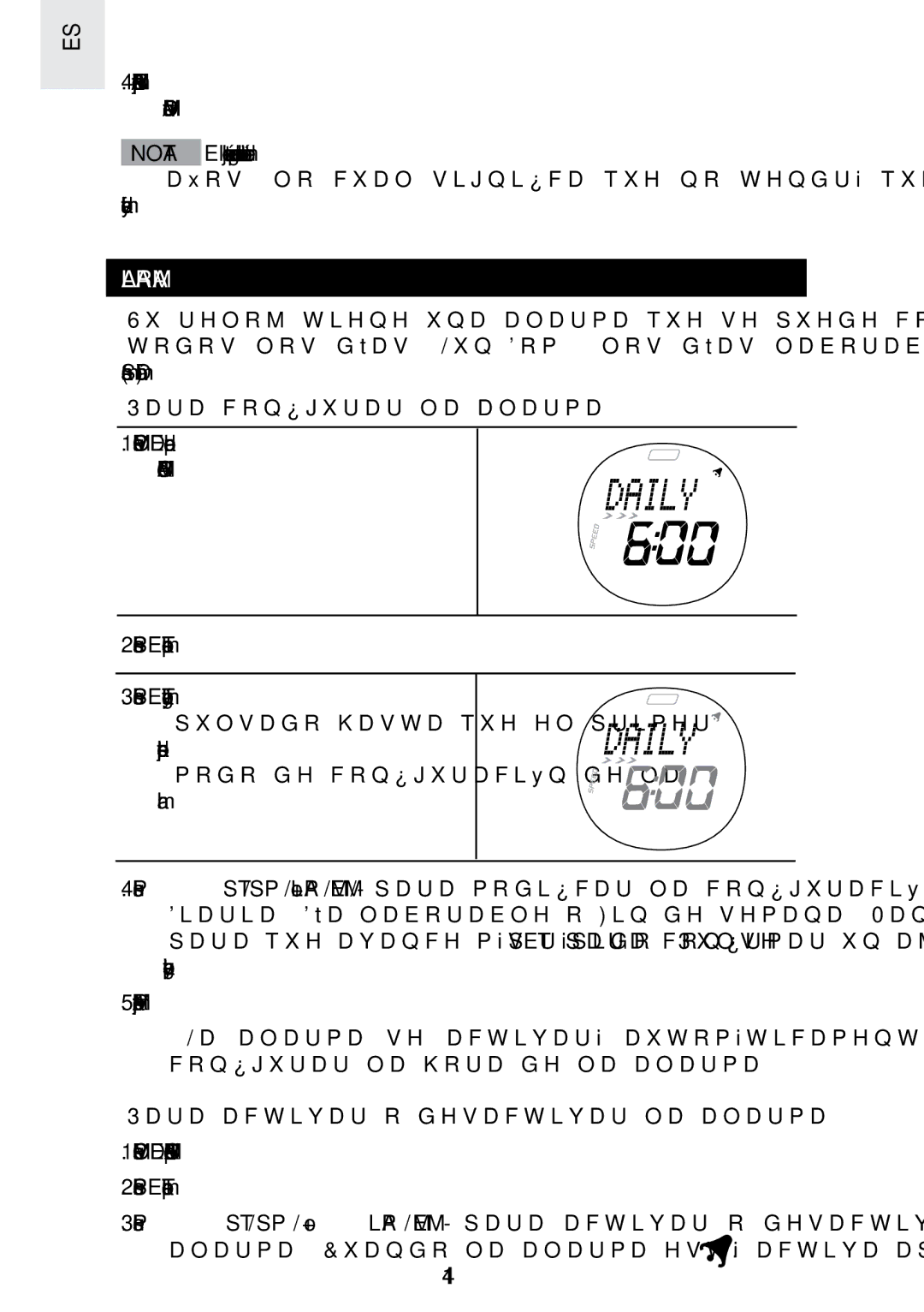 Oregon Scientific SE300 manual Alarma, Para conﬁgurar la alarma, Para activar o desactivar la alarma 