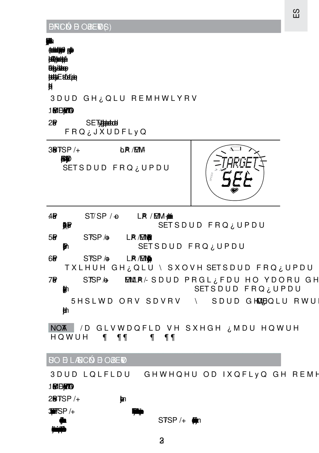 Oregon Scientific SE300 manual Definición DE Objetivos, USO DE LA Función DE Objetivo, Para deﬁnir objetivos 