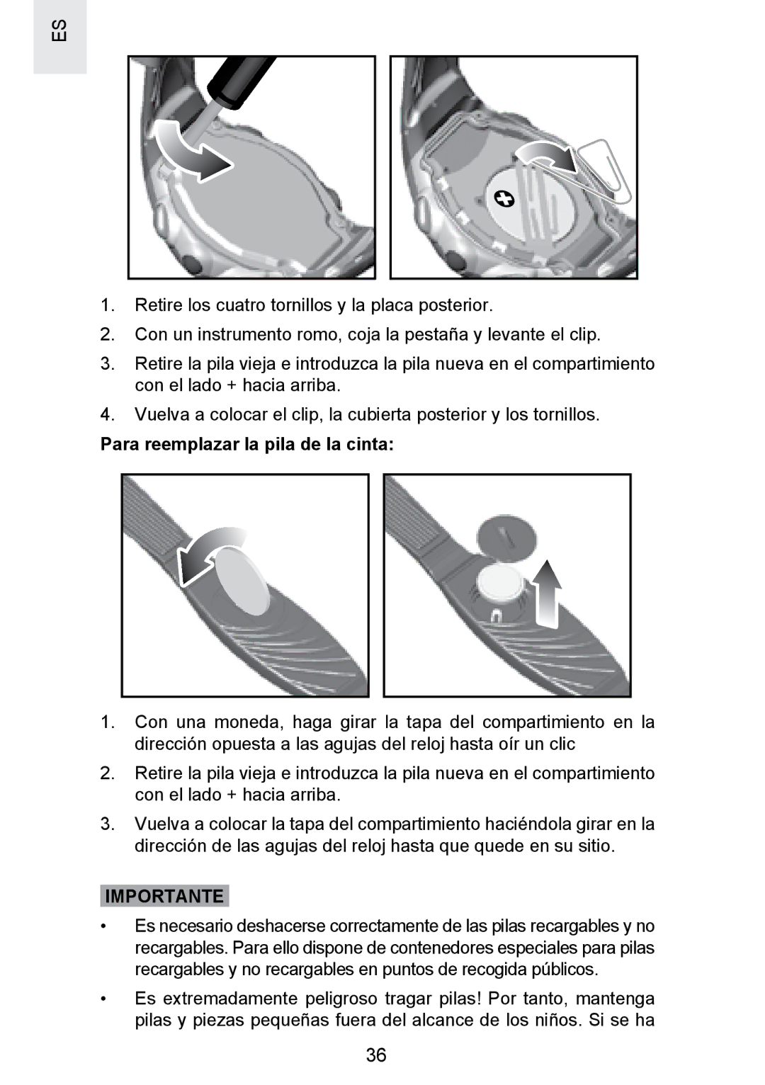 Oregon Scientific SE300 manual Para reemplazar la pila de la cinta, Importante 