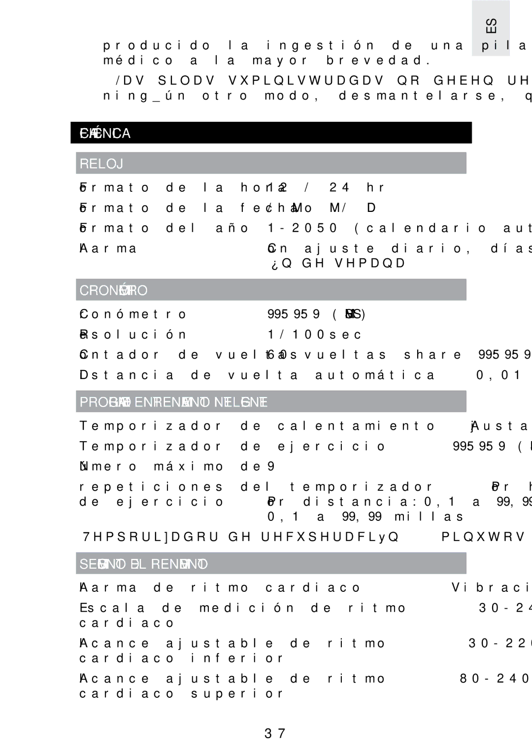 Oregon Scientific SE300 manual Ficha Técnica Reloj, Programa DE Entrenamiento Inteligente, Seguimiento DEL Rendimiento 