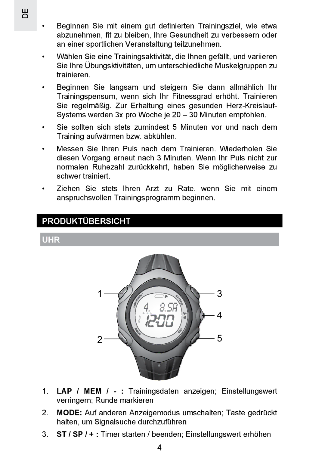 Oregon Scientific SE300 manual Produktübersicht UHR 