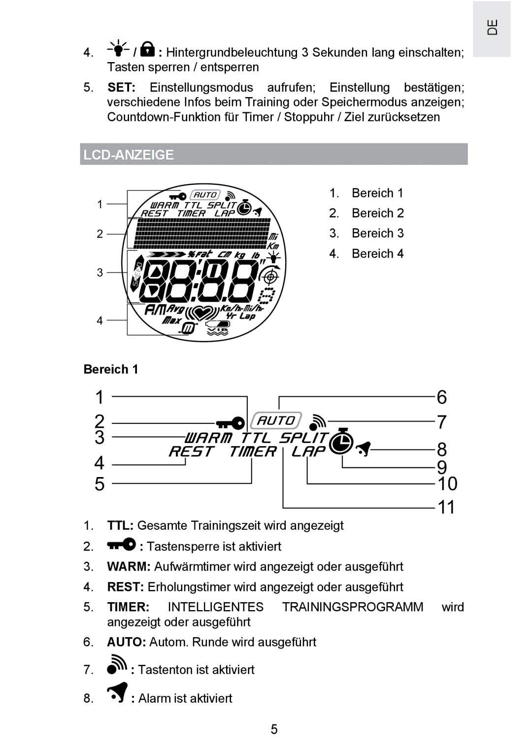 Oregon Scientific SE300 manual Lcd-Anzeige, Bereich 