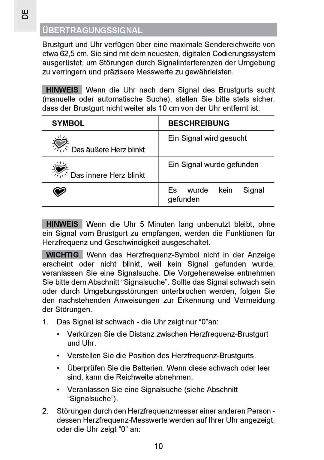 Oregon Scientific SE300 manual Übertragungssignal, Symbol Beschreibung 