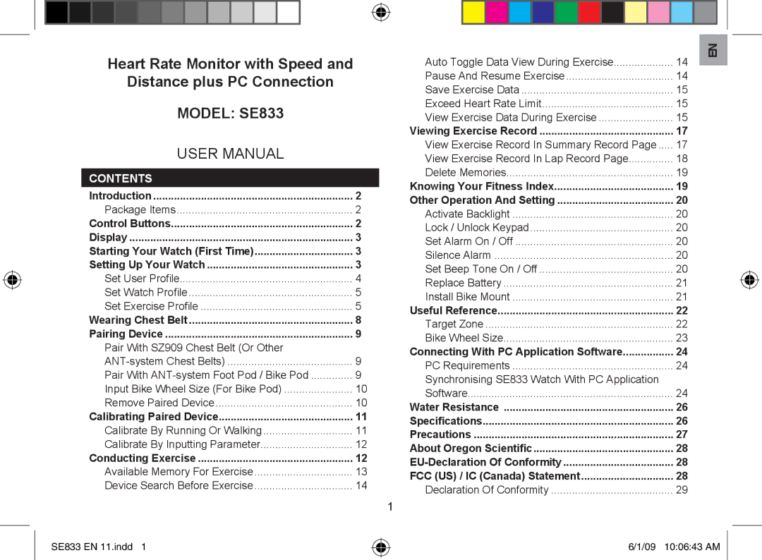 Oregon Scientific user manual Model SE833, Contents 