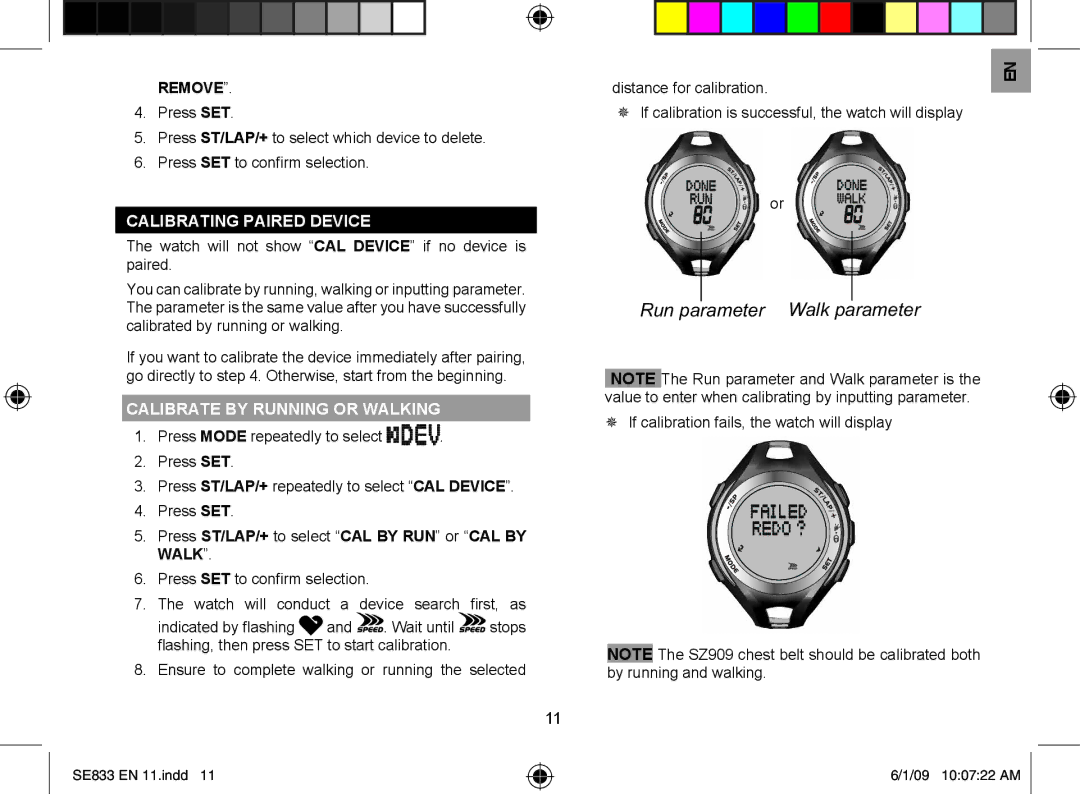 Oregon Scientific SE833 user manual Calibrating Paired Device, Calibrate by Running or Walking, Distance for calibration 