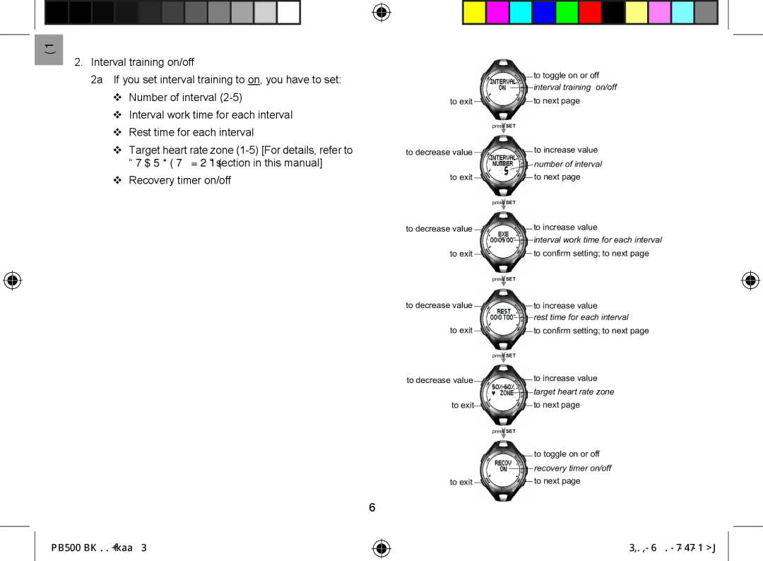 Oregon Scientific SE833 user manual Interval training on/off, Number of interval, Interval work time for each interval 