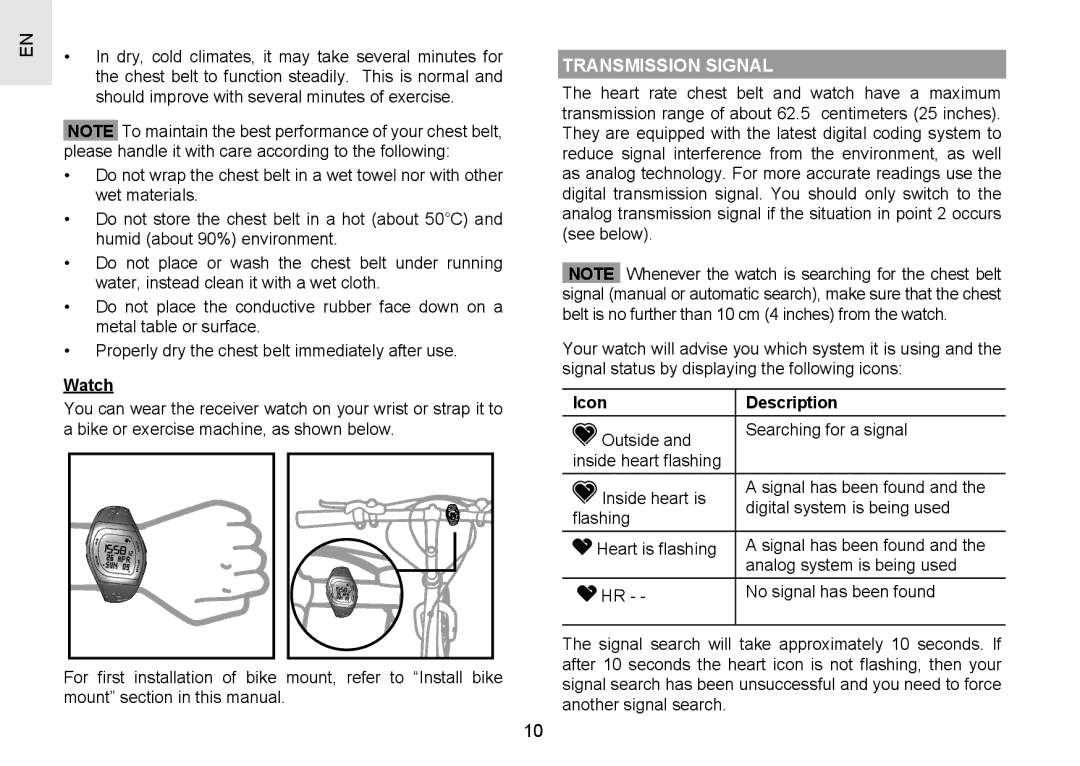 Oregon Scientific SH201 user manual Watch, Transmission Signal, Icon Description 