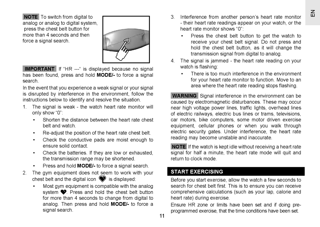 Oregon Scientific SH201 user manual Start Exercising 