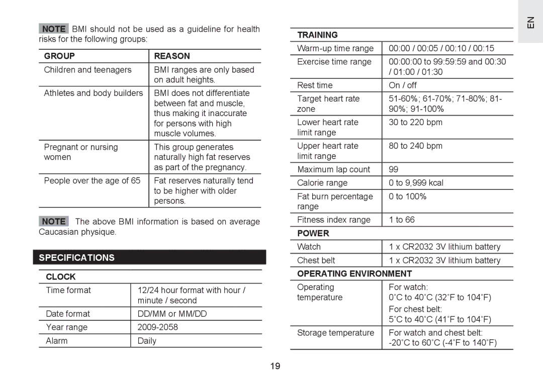 Oregon Scientific SH201 user manual Specifications 