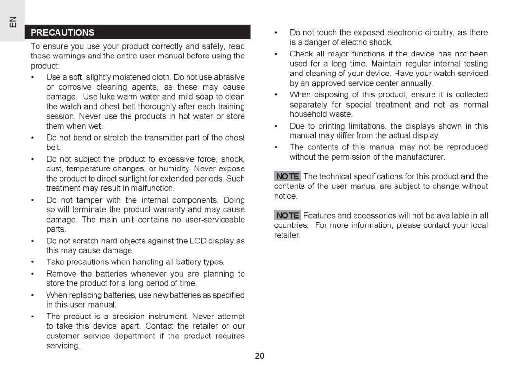 Oregon Scientific SH201 user manual Precautions 