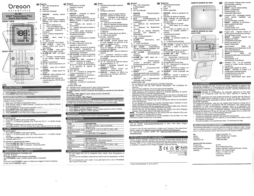 Oregon Scientific SL102 manual 