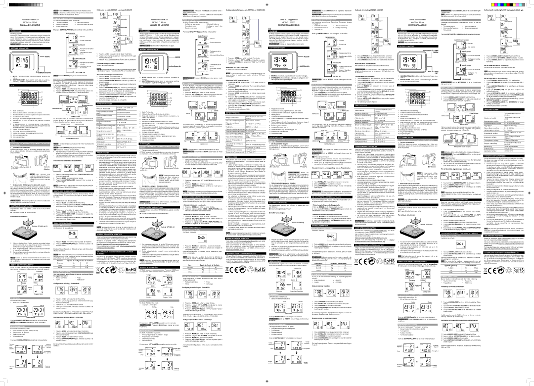 Oregon Scientific SP200 Einführung, Botones DE Control, Modo DE Registro Diario, Introdução, Botões DE Controle, Inleiding 